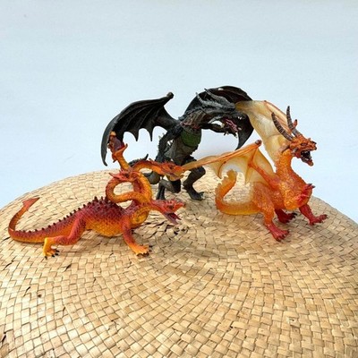 Vintage Plastoy Dragons 3x LOT Detailed Action Figures Fantasy Medieval
