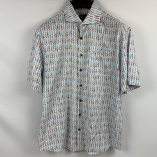 JOHNNIE-O Mens Myrtle Swim Print Short Sleeve Button Up Shirt Top Shelf Medium