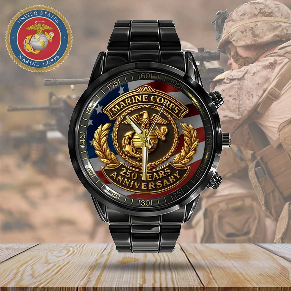 US Marine Corps Black Stainless Steel Watch