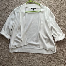 Cable  Gauge White Knit 3/4 Sleeve Cardigan Sweater Women