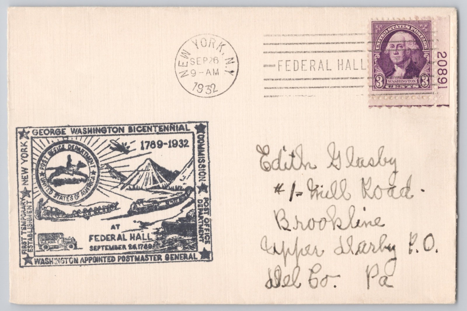 New York, NY — Federal Hall George Washington Bicentennial cachet, — 1932 — 3¢
