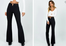 Princess Polly Women's Lovey Flare Leg Black Pants Size 2 NEW Tie Waist
