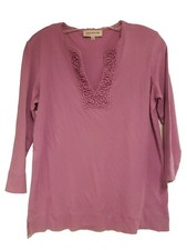 Jones New York sport Shirt Top 3/4sleeves Split Crew Neck Sz S Women's Pink