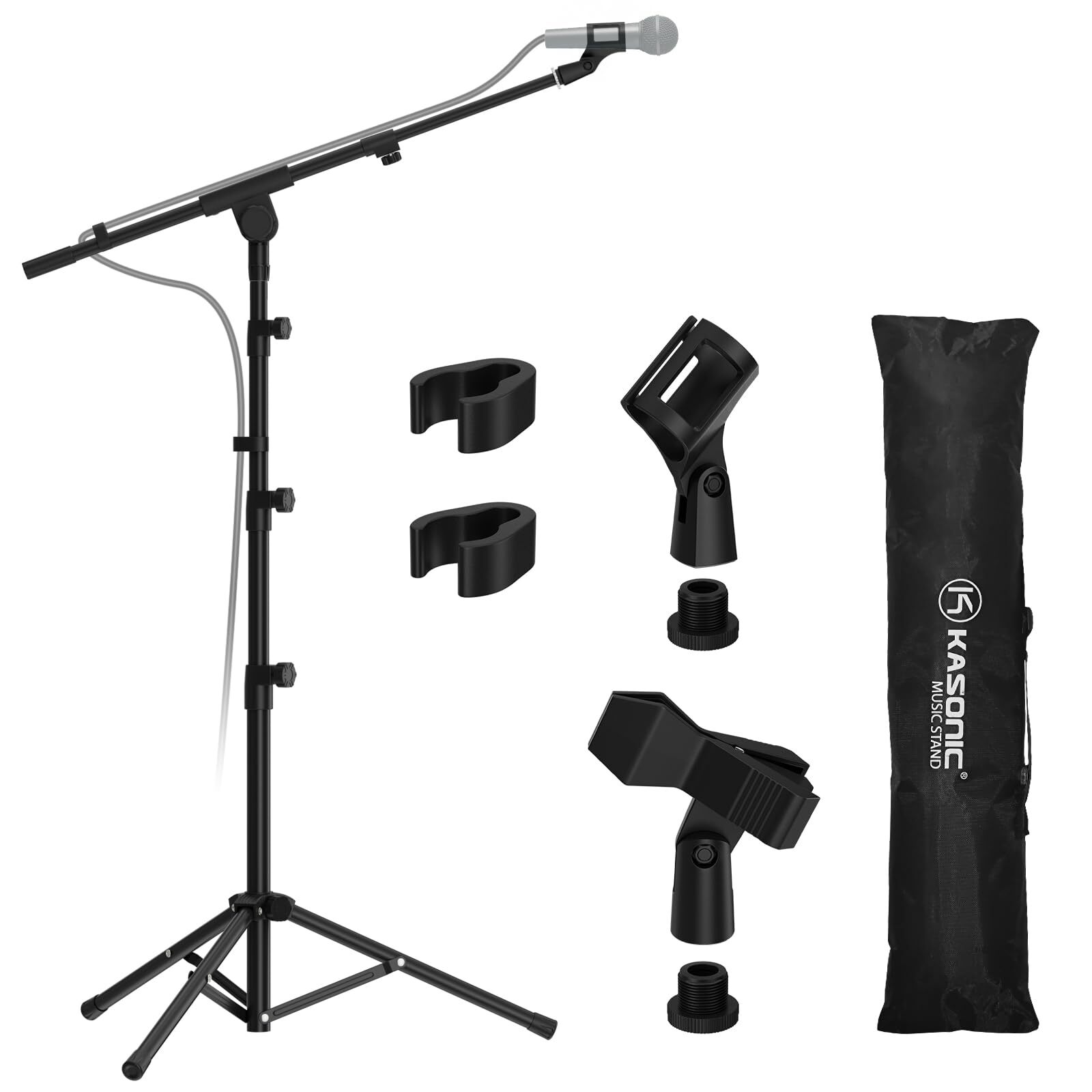 - Microphone Stand, Adjustable Collapsible Tripod Boom Mic Stands with Mic Cl...-image