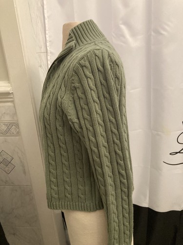 L.L. Bean Spring Green 100% Cotton Cable Knit Zip Up Cardigan Size X- Small! - Picture 4 of 10
