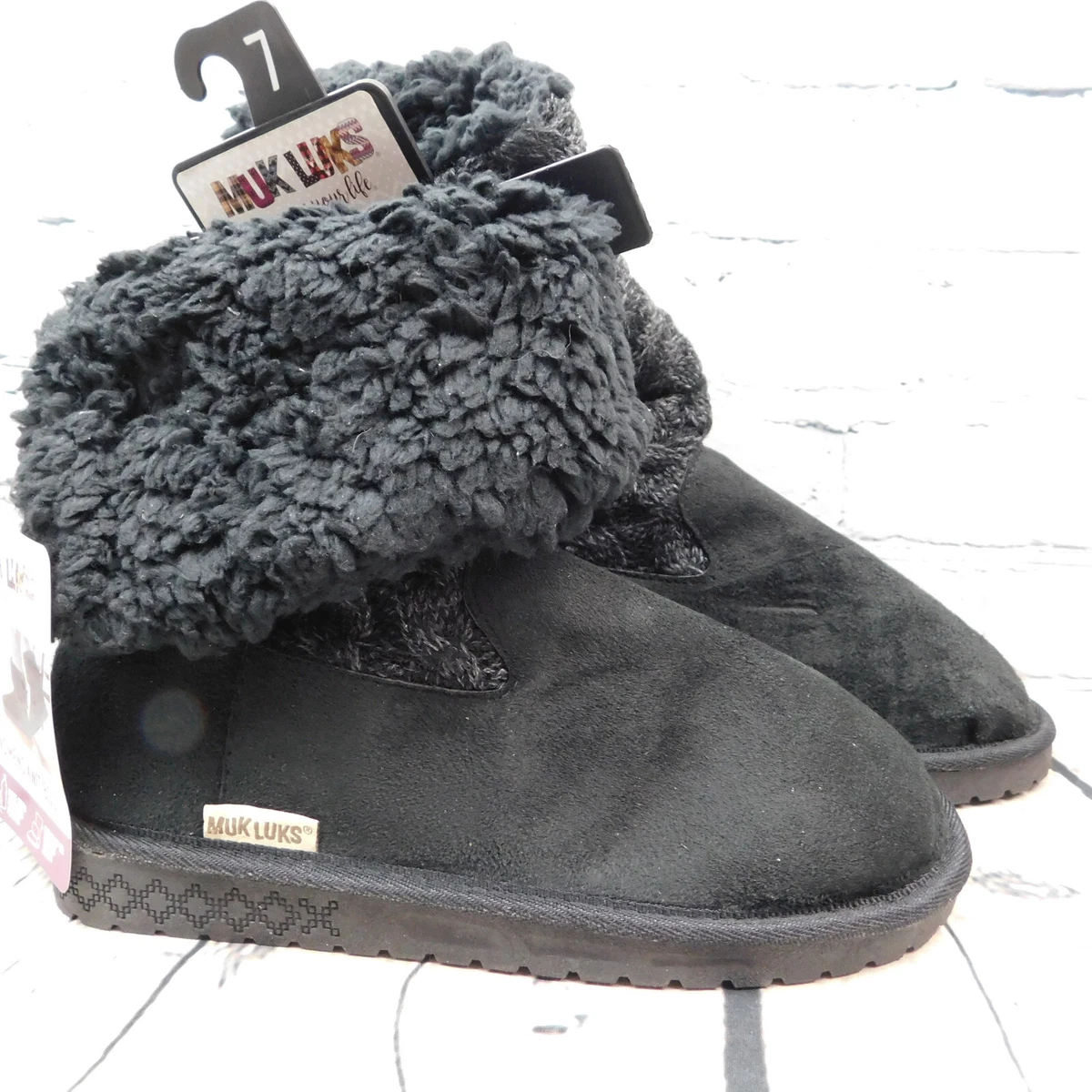 Black furry top slipper boots