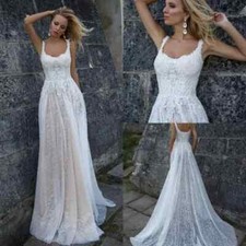 Elegant A-Line Wedding Dress Spaghetti Straps Backless Lace Applique Bridal Gown