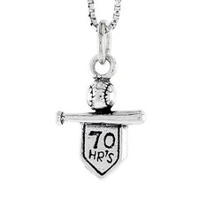 Sterling Silver Baseball Bat & 70-hour Season Sign Pendant / Charm, Box Chain