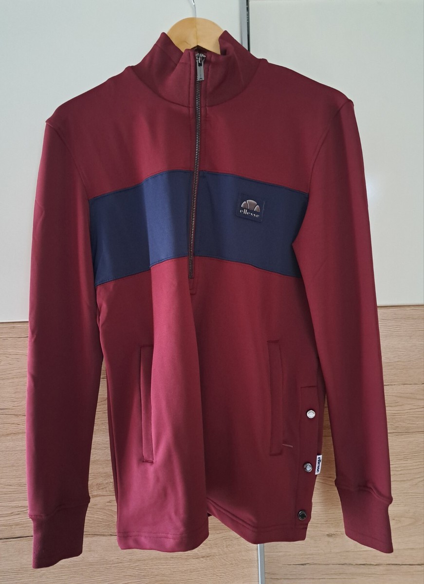ELLESSE Vintage Retro Sweatshirt Bordeaux 1/4 Zip Mens
