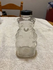 Vintage Snow Crest Beverages Clear Glass Bear Bank Bottle Salem Mass.