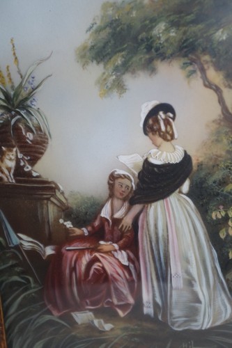 AA1 Antique signed Hil 2/2 PORTRAIT PAINTING of Lady & Girl w Cat - Picture 4 of 15
