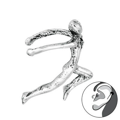 1 Stück 925 Sterling Silber geschwärzte Ohrmanschette springende Figur Ear Cuff