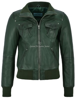 Damen Lederjacke grün WASHED Biker Motorrad Style ''FUSION'' 3758
