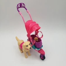 Barbie Strollin Pups Mattel 3 Wheel Scooter Stroller Pets Dog Carrier - Walking