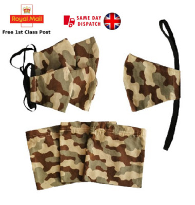 5er Pack Gesichtsmaske Camouflage mit Beuteln Wiederverwendbar Waschbar Atmungsaktiv UK