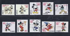 Japan 2018 Disney Mickey & Minnie Mouse Complete Used Set 82Y Scott# 4224 a-j