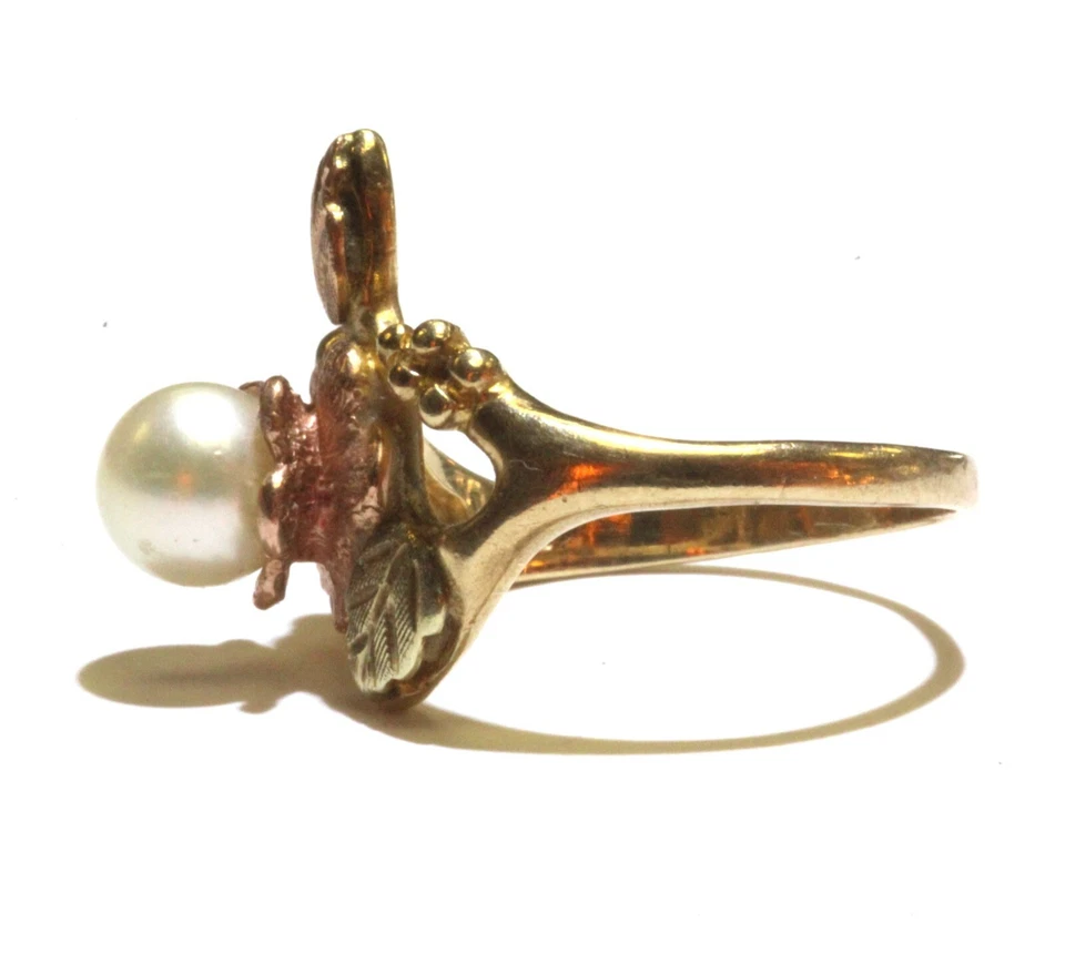 10k мульти тон золота женщин 6 мм розовый лист жемчуг кольцо 3,5 г винтажный недвижимости женщин 6 - Изображение 3 из 4