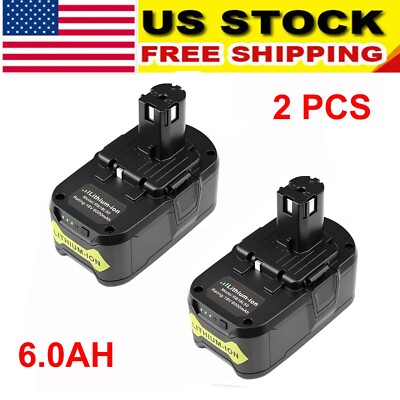 2 PCS 6.0Ah Lithium Battery for Ryobi P102 P108 P200 P201 P203 BPL-1815