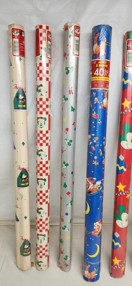 VTG Christmas Wrapping Paper Roll 9 Designs Disney Mickey Mouse 1980s to 90s NOS - Image 4 of 4