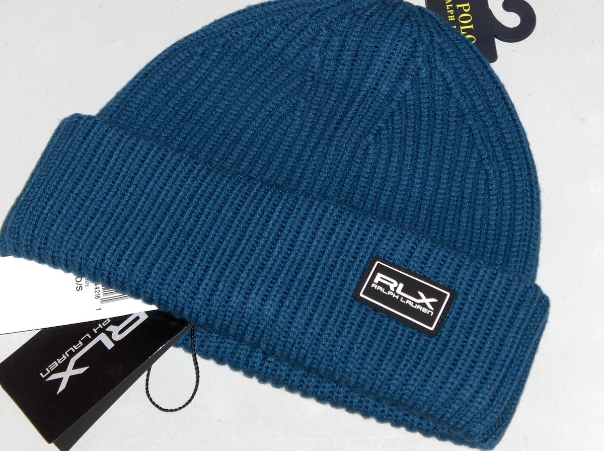 RALPH LAUREN - RLX Men's Wool Knit Beanie Hat, Ski Cap, INDIGO