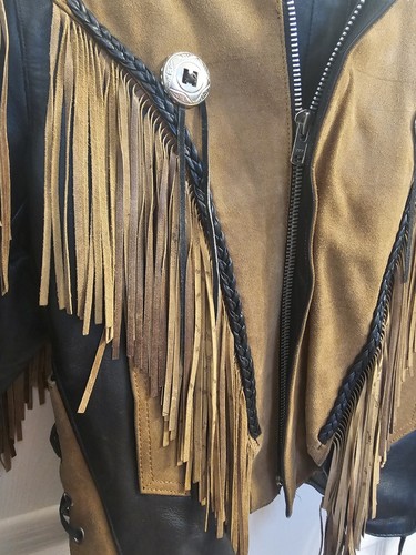 Vtg A-1 Genuine Leather 2Tone Western Style Fringe Riding Jacket Mens Size 38 - Picture 7 of 12