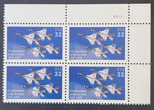 US Stamps, Scott #3167 32c plate block of 4 'Deptartment of Air Force' XF M/NH. - Picture 1 of 4