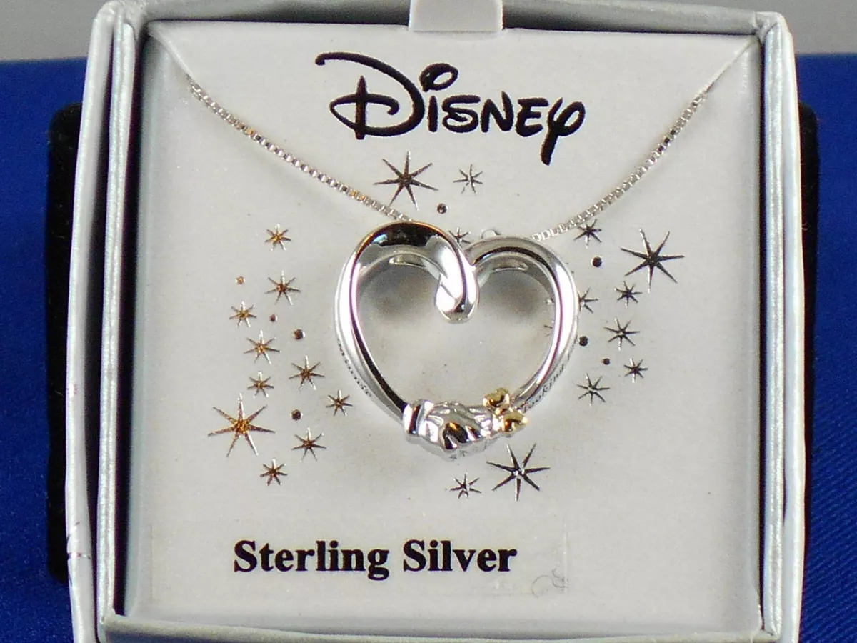Belk Silverworks DISNEY Sterling 10k Gold Mickey Minnie Hands Heart Necklace