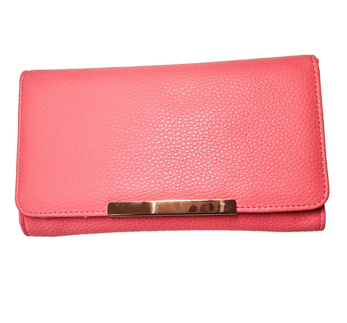 Womens Classic Clutch Wallet Pebble Grain Ladies Crossbody Purse w Chain Salmon - Picture 2 of 9