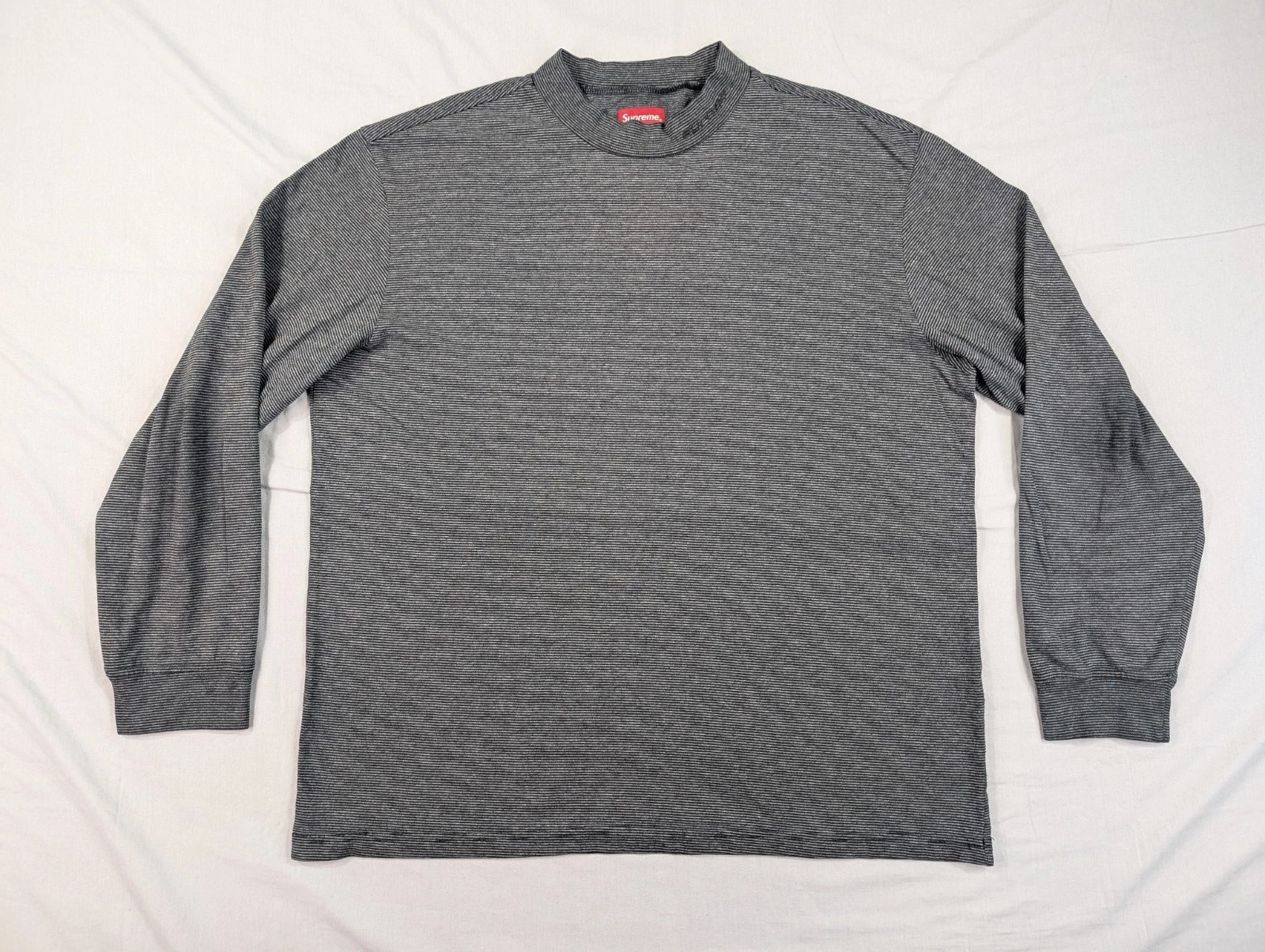Chemise Supreme Adulte Large Noir Gris Rayé Manches Longues Fausse Col Brodé*