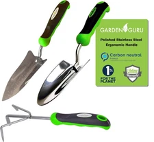Garden Guru Garden Tool Set 3pc Hand Trowel Transplanter Cultivator – Heavy D...