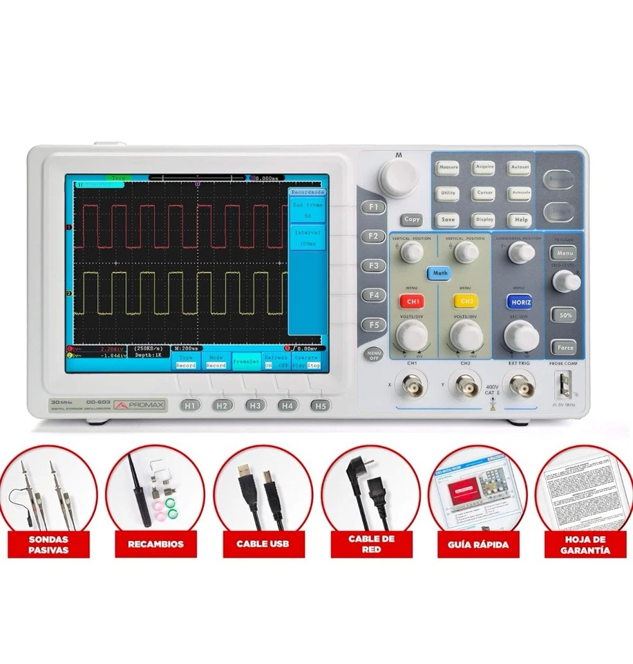 Osciloscopio digital Promax de 2+1 canales, 30 MHz y 250 MS/s con pantalla de 8” - Imagen 1 de 2