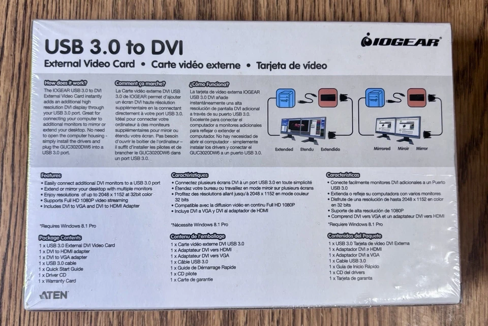New, IOGEAR USB 3.0 to DVI  External Video Card, GUC3020DW6. - Image 2 of 3