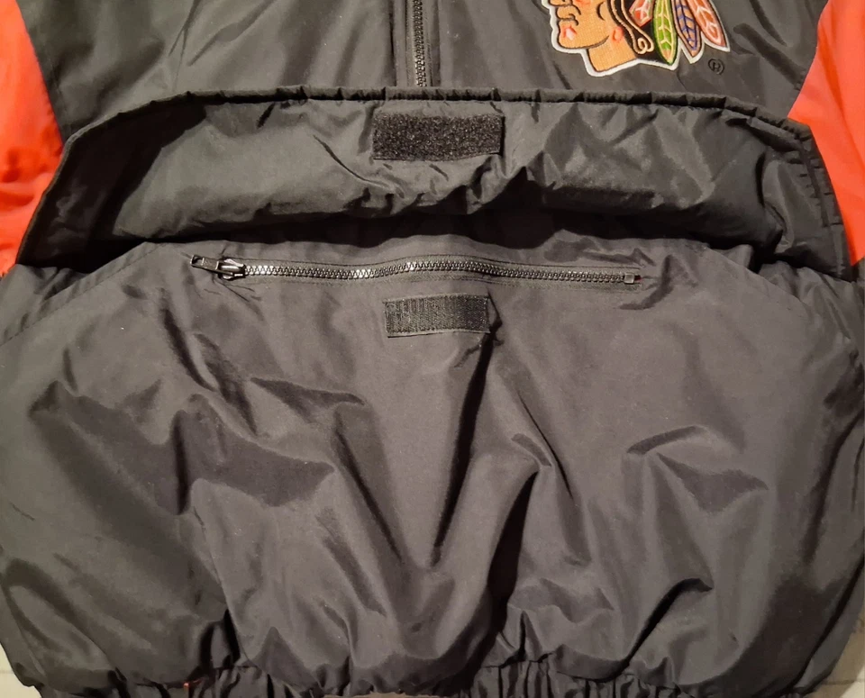 Винтажный мел линия Chicago Blackhawks с капюшоном 1/4 молнии пуловер зимняя куртка Sz большой - Изображение 4 из 4
