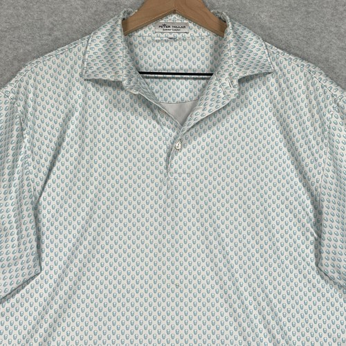 Polo Peter Millar M bianca estiva comoda teschio AOP performance geometrica - Foto 2 di 10