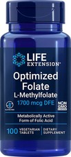 Life Extension - Optimized Folate L-Methylfolate 1700 mcg 100 Vegetarian Table