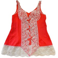 Vassarette Vintage Orange Lace Bows Camisole SZ 34 Womens Wide Strap