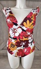 Anne Cole Multi Print Floral Beaded Wire-free Plunge One-Piece Swimsuit, US 12
