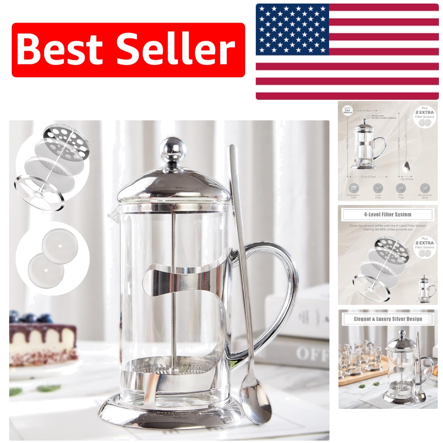 - 34oz, Includes Long Stainless Spoon