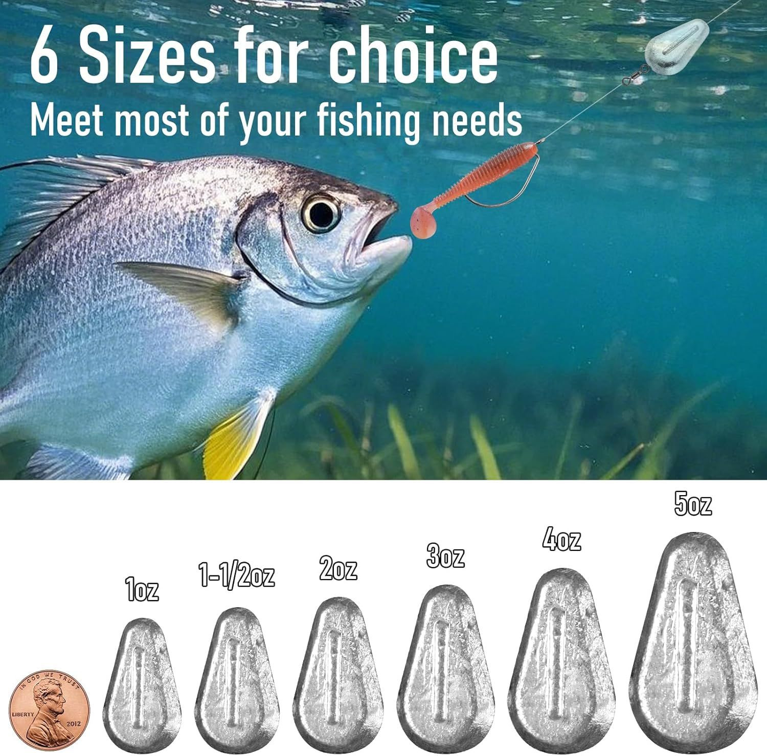 Dr.Fish 5 Pack No Roll Sinker Lead Fishing Weights Freshwater 1oz-5 
