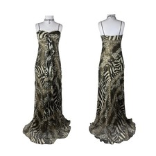 Vintage Zebra Leopard Print Maxi Dress: Y2K Spaghetti Strap Evening Gown