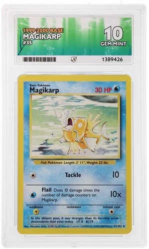 Perfect ACE 10 Magikarp 35/102 Base Set 4th Print 1999 - 2000 Pokemon Gem Mint