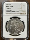 1890 Philadelphia Silver Morgan Dollar AU Details Cleaned