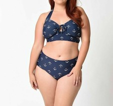 Unique Vintage Navy Blue  White Anchor Print Mrs Peggy Swim Bottoms Size XXXL -