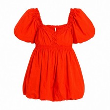 Free People Dress Medium Orange Rendezvous Me Puff Sleeve Babydoll Bubble Mini
