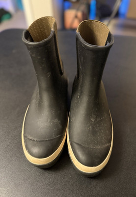 Tory Burch Women s Black/Beige Rubber Pull-On Hurricane Rain Boots Size 7