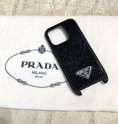 Black Prada iPhone 14 Pro Black Crystal Embellished Logo Case - Authentic