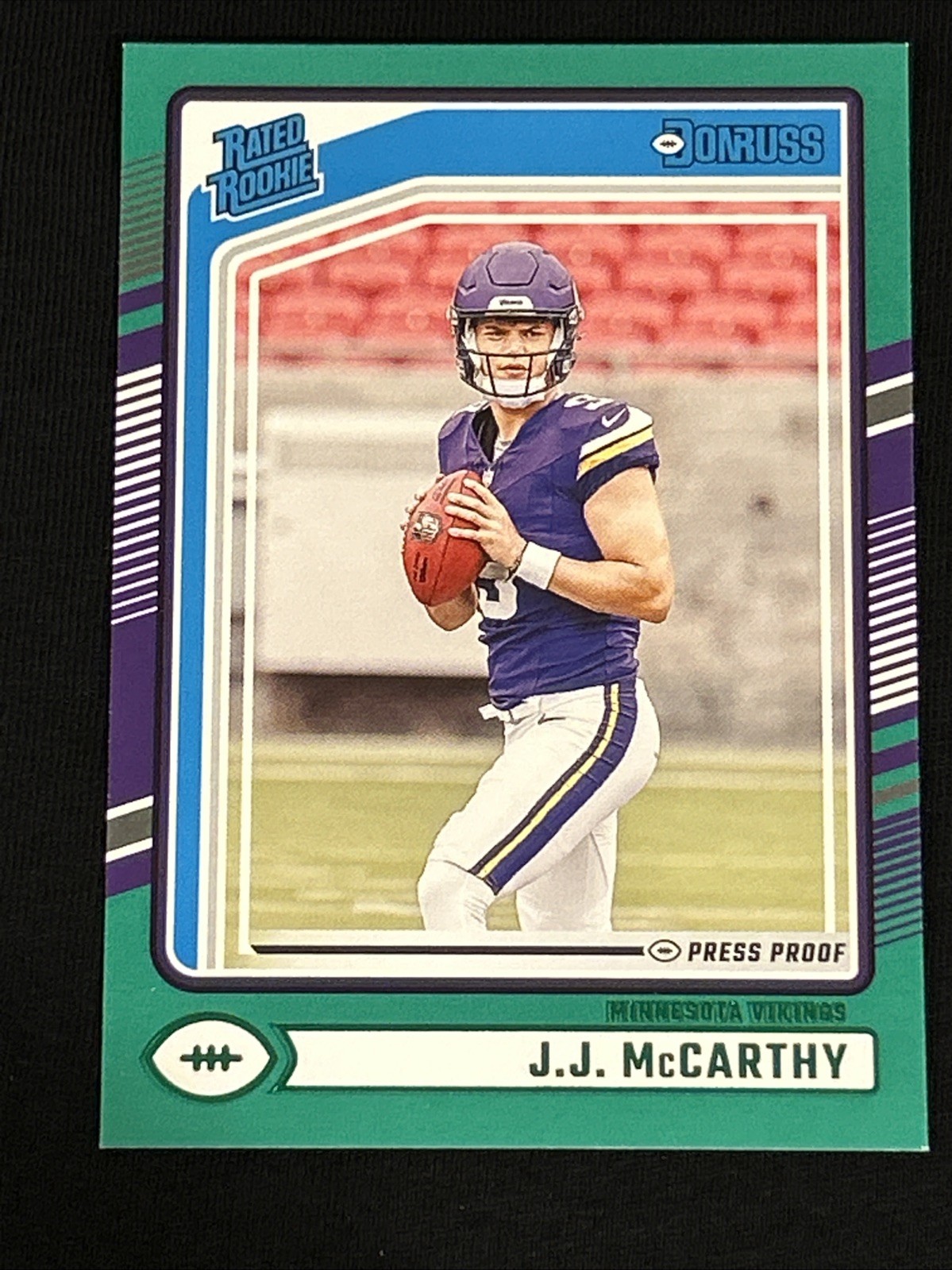 2024 Panini Donruss - Rated Rookie J.J. McCarthy #303 Press Proof Green (RC)