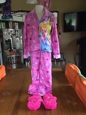 Disney Princess Girls 2pc Pajama Set Size 4-6 Pink Long Sleeve Fuzzy Slippers