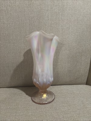 Vintage Fenton~ Pink Opal Lily of the Valley Iridescent Handkerchief Vase