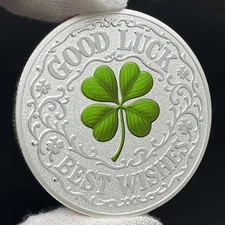 Four Leaf Clover Lucky Coin Best Wishes Silver Coin Collectibles Gift for Lovers